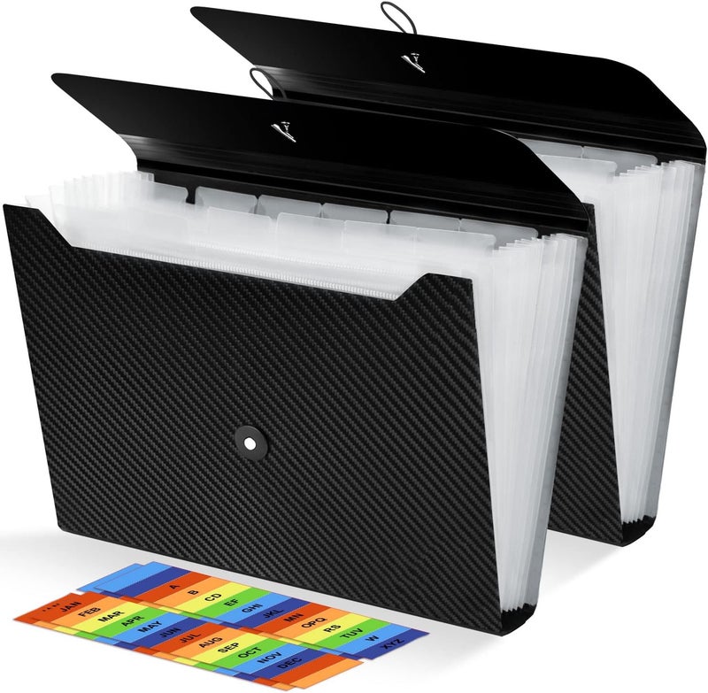 Nicecho 2Pcs Expanding File Folder, 13 Pockets Accordion File Holder Organizer, A4 Letter Size Paper Document Receipt Organizer Accordian Filing Folder for Classroom, Home, Office and Travel - Image 1